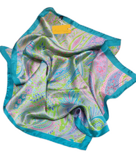 Carica l'immagine nel visualizzatore di Gallery, FOULARD SETA ACQUAMARINE TURCHESE FANTASIA H00073