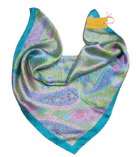 Carica l&#39;immagine nel visualizzatore di Gallery, FOULARD  SETA ACQUAMARINE TURCHESE FANTASIA H00073
