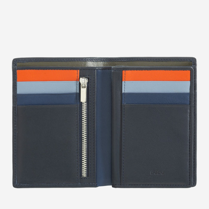 Portafoglio multicolore in pelle blu RFID - con 8 tasche porta carte