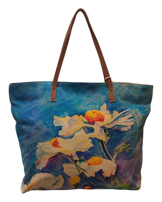 Borsa BELLARTE in tessuto canapone beige con stampa fiori dimensioni 50x40 cm  accessorio moda Made in Italy avanti