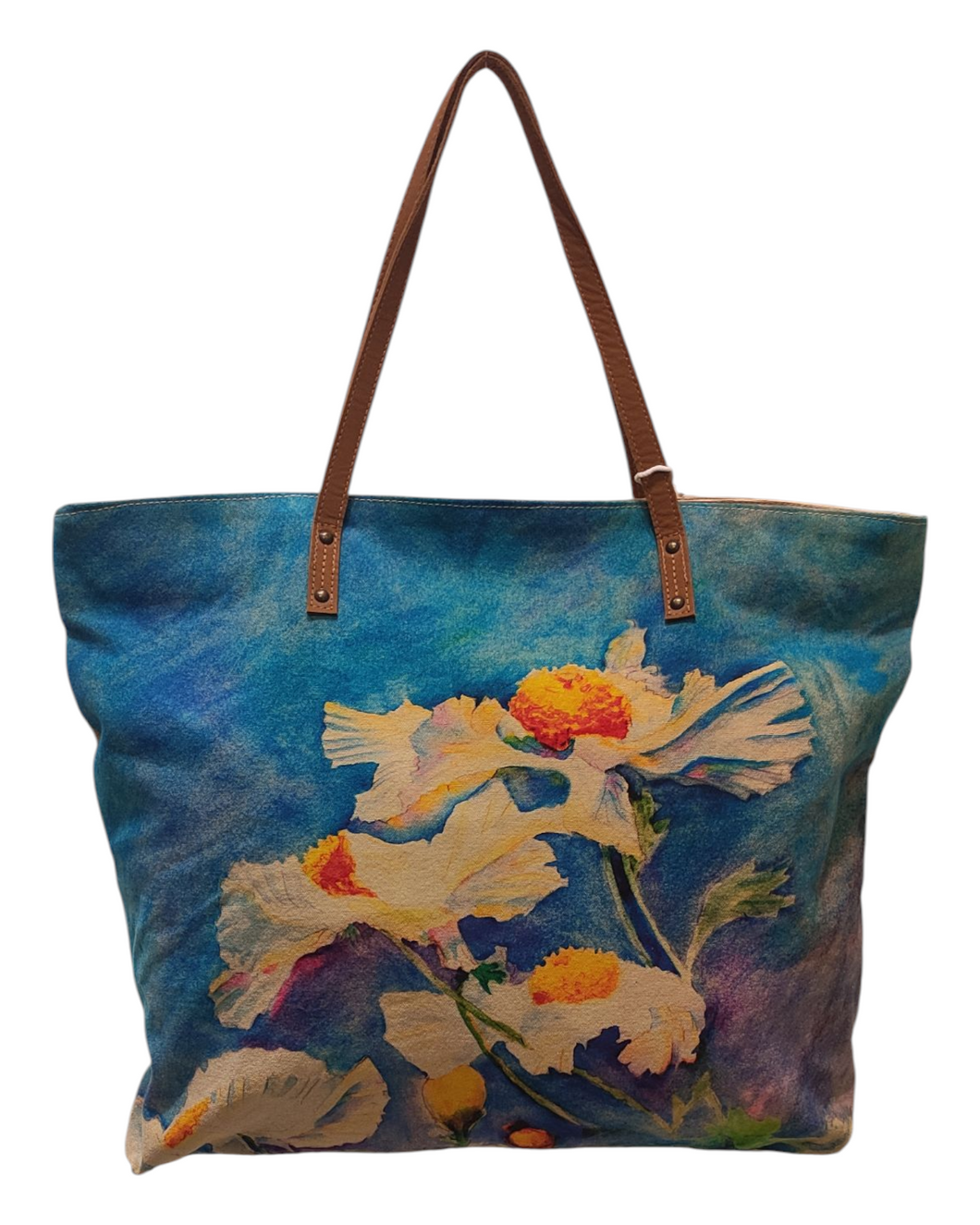 Borsa BELLARTE in tessuto canapone beige con stampa fiori dimensioni 50x40 cm  accessorio moda Made in Italy avanti