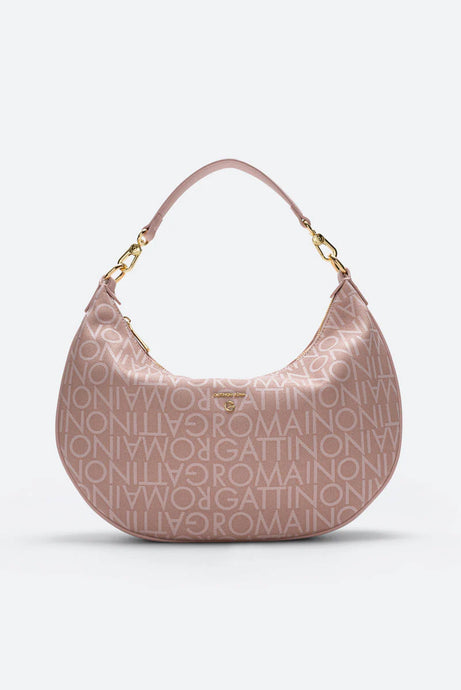 Borsa a spalla GATTINONI ROMA modello 8531 rosa in PU effetto tessuto con logo all over e dettagli dorati