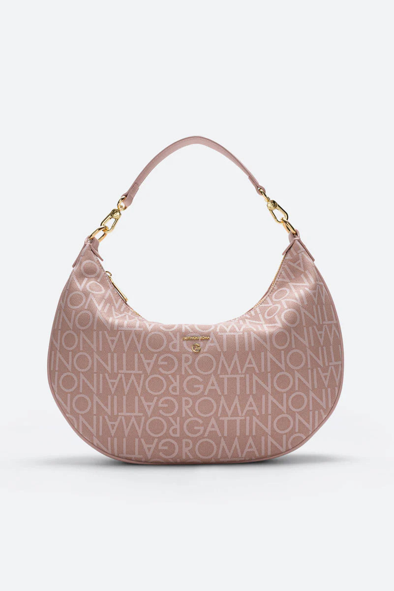 Borsa a spalla GATTINONI ROMA modello 8531 rosa in PU effetto tessuto con logo all over e dettagli dorati