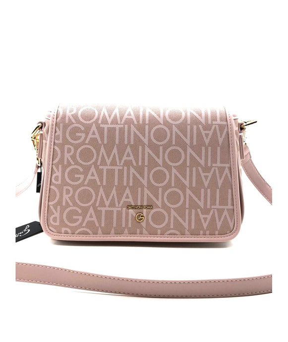 Borsa a tracolla GATTINONI ROMA rosa modello 8529 in tessuto PU con logo all over e tracolla regolabile

