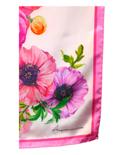 Carica l&#39;immagine nel visualizzatore di Gallery, Foulard donna pura seta ACQUAMARINE 90x90 cm fantasia floreale rosa, accessorio elegante Made in Italy particolare
