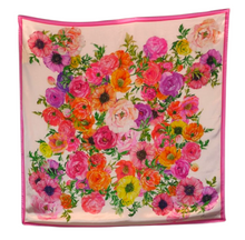 Carica l&#39;immagine nel visualizzatore di Gallery, Foulard donna pura seta ACQUAMARINE 90x90 cm fantasia floreale rosa, accessorio elegante Made in Italy
