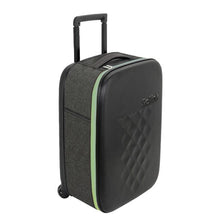 Carica l'immagine nel visualizzatore di Gallery, Trolley Rollink rigido in polipropilene, colore nero con cerniera verde, con manico telescopico, ruote silenziose e tasca laterale – modello richiudibile da viaggio 55x40x20 cm; foto laterale
