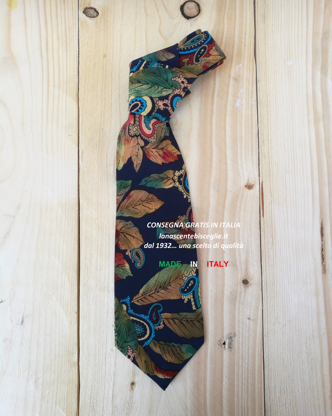 Cravatta Pura Seta 10 cm CRA01 Blu FANTASIA cachemire con foglie
