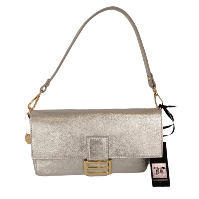 Borsa a spalla oro in vera pelle LAURA DI MAGGIO, modello elegante Made in Italy 26x14x5 cm